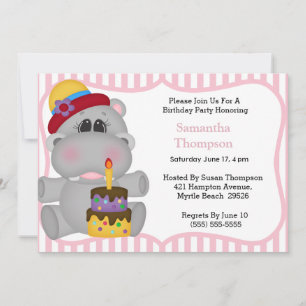 Hippo Birthday Invitations Kaart