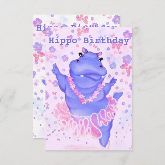 Hippo Birthday Kaart Ballerina Hippo - Jouw naam (Voorkant / Achterkant)