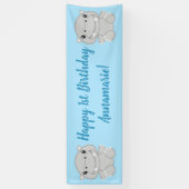 Hippo Birthday Party Blue Spandoek (Verticaal)