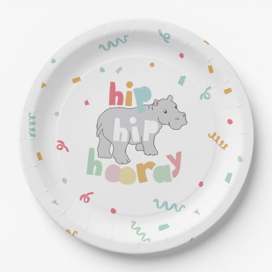 Hippo Birthday Party Hippo Hippopotamus Partij Papieren Bordje (Voorkant)