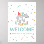 Hippo Birthday Party Hippo Hippopotamus Partij Poster (Voorkant)