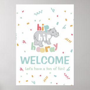 Hippo Birthday Party Hippo Hippopotamus Partij Poster