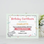 Hippo Birthday Party Hippo HippopotamusCertificate (Staand voorkant)