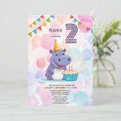 Hippo Birthday Party Invitation Kaart (Staand voorkant)