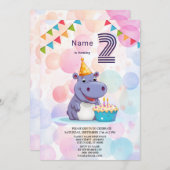 Hippo Birthday Party Invitation Kaart (Voorkant / Achterkant)