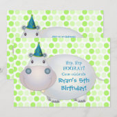 Hippo Birthday Party Invitation Kaart (Voorkant / Achterkant)