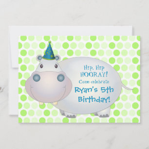 Hippo Birthday Party Invitation Kaart
