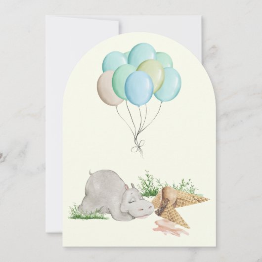 Hippo Birthday Party Invitation Kaart (Achterkant)