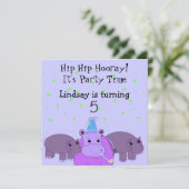 Hippo Birthday Party Invitation Kaart (Staand voorkant)