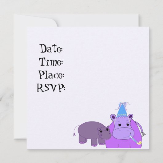 Hippo Birthday Party Invitation Kaart (Achterkant)