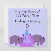Hippo Birthday Party Invitation Kaart (Voorkant)