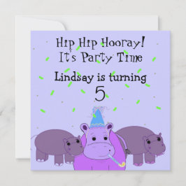 Hippo Birthday Party Invitation Kaart