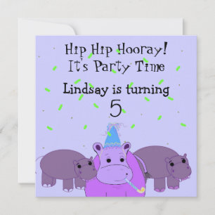 Hippo Birthday Party Invitation Kaart
