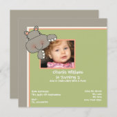 Hippo Birthday Party Kaart (Voorkant / Achterkant)