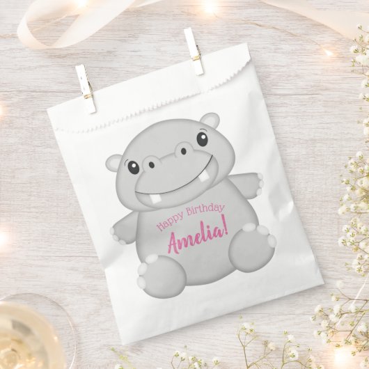 Hippo Birthday Party roze Bedankzakje (Geknipt)