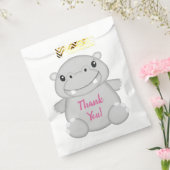 Hippo Birthday Party roze Bedankzakje (Gezegeld)
