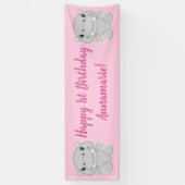 Hippo Birthday Party roze Spandoek (Verticaal)
