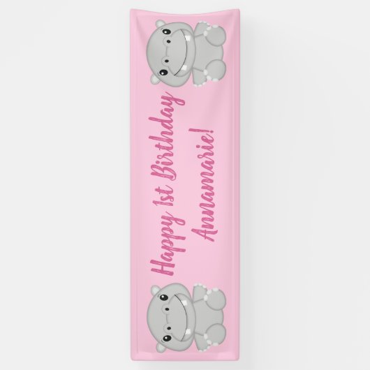 Hippo Birthday Party roze Spandoek (Verticaal)