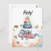 Hippo Birthday Party underwater Briefkaart (Voorkant / Achterkant)
