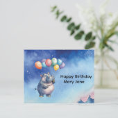 Hippo Birthday themed with balloons Briefkaart (Staand voorkant)