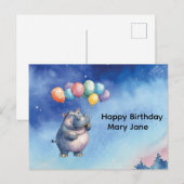 Hippo Birthday themed with balloons Briefkaart (Voorkant / Achterkant)