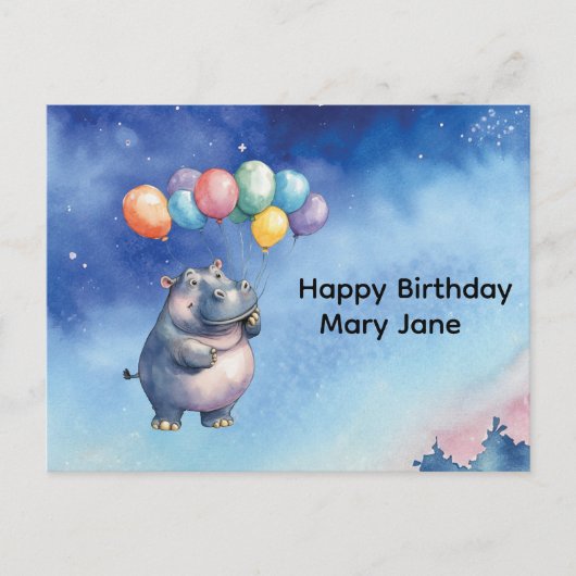 Hippo Birthday themed with balloons Briefkaart (Voorkant)