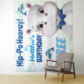 Hippo Blauwe Vis Jongen Verjaardag Achtergrond Wandkleed (In situ)