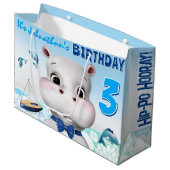 Hippo Blue Boy Birthday Groot Cadeauzakje (Voorkant Gekanteld)