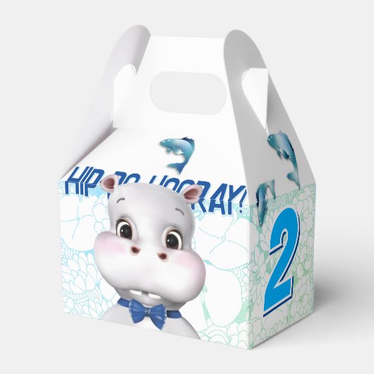 Hippo Blue Fish Boy Birthday Bedankdoosjes (Achterkant)