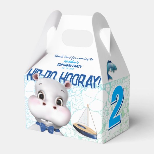 Hippo Blue Fish Boy Birthday Bedankdoosjes (Voorkant Zijde)