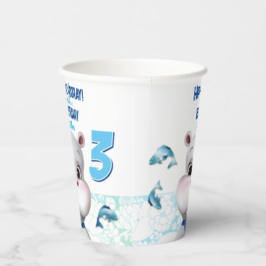 Hippo Blue Fish Boy Birthday Papieren Bekers (Rechts)