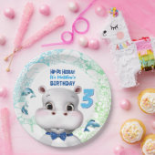 Hippo Blue Fish Boy Birthday Papieren Bordje (Feest)