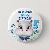 Hippo Blue Fish Boy Birthday Ronde Button 5,7 Cm (Voorkant)