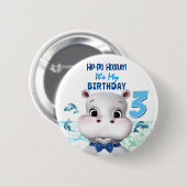 Hippo Blue Fish Boy Birthday Ronde Button 5,7 Cm (Voorkant /achterkant)