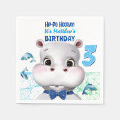 Hippo Blue Fish Boy Birthday Servet (Voorkant)