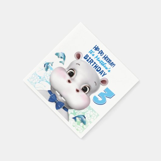 Hippo Blue Fish Boy Birthday Servet (Hoek)