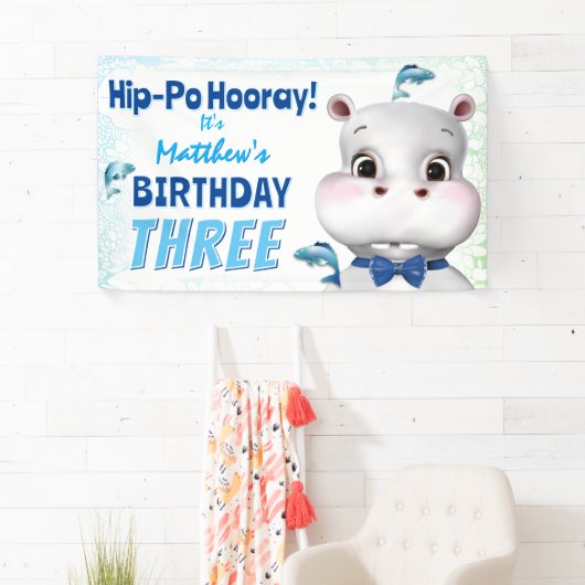 Hippo Blue Fish Boy Birthday Spandoek (Insitu)