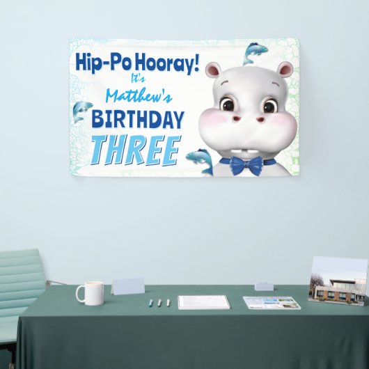 Hippo Blue Fish Boy Birthday Spandoek (Beurs)