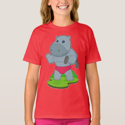 Hippo Bodybuilder Dumbbell Bodybuilding T-shirt (Voorkant)