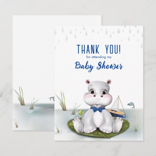 Hippo Boy Baby shower Bedankt Notitiekaartje (Voorkant / Achterkant)