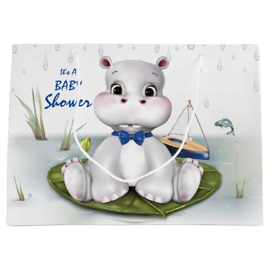 Hippo Boy-Baby shower Groot Cadeauzakje (Voorkant)