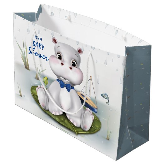 Hippo Boy-Baby shower Groot Cadeauzakje (Achterkant Gekanteld)