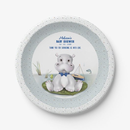 Hippo Boy-Baby shower Papieren Bordje (Voorkant)