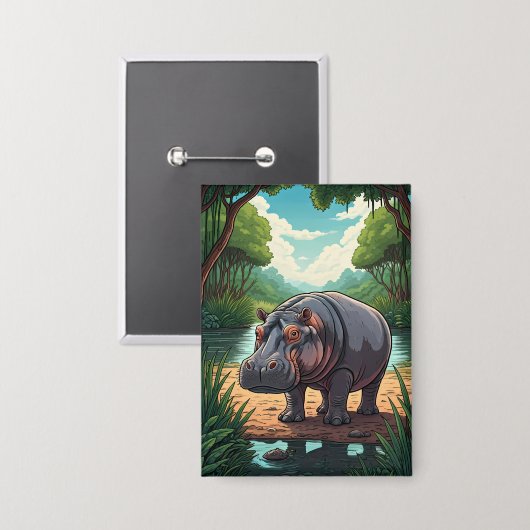 Hippo by the Riverside Button (Voorkant / Achterkant)