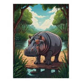 Hippo by the Riverside Perfect Poster