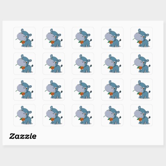 Hippo cartoon vierkante sticker (Vel)