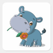 Hippo cartoon vierkante sticker (Voorkant)