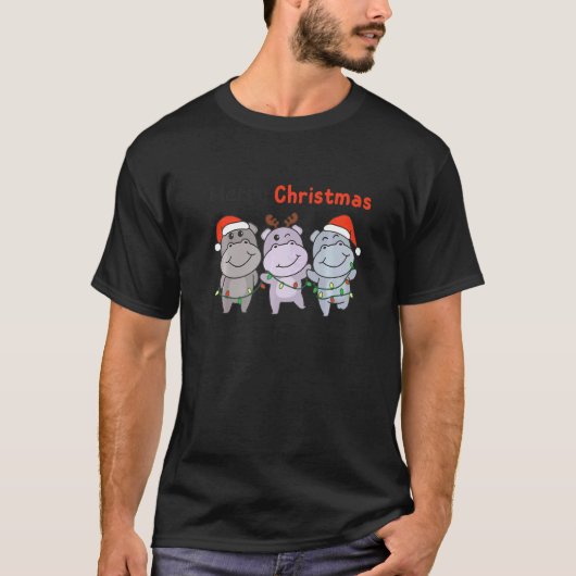 Hippo Christmas Animals Sweet Hippos Merry Christm T-shirt (Voorkant)