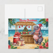 Hippo Christmas Cocktail Party Greeting Card  Feestdagenkaart (Voorkant / Achterkant)