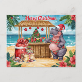 Hippo Christmas Cocktail Party Greeting Card Feestdagenkaart